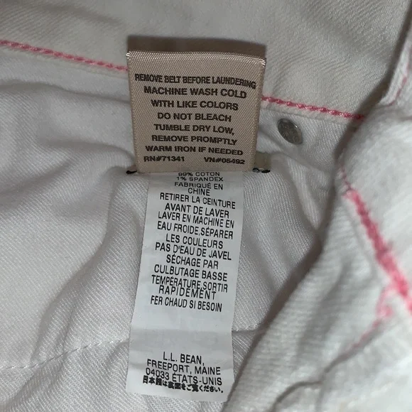 L.L. Bean White Jeans: Pink Stitching accents, Ribbon belt, Bootcut & Wider Leg - Picture 12 of 12